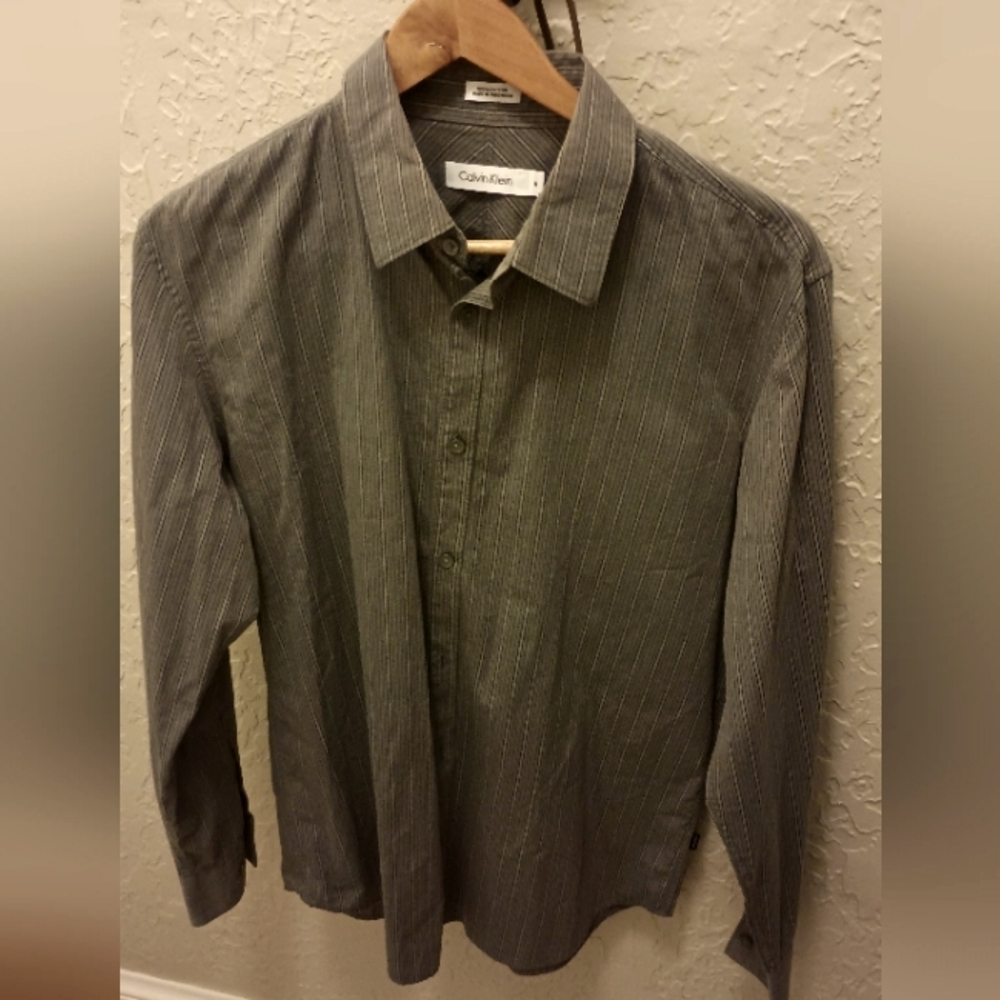 Grey pinstripe button down shirt